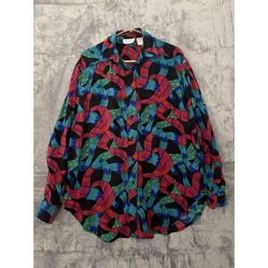 Vintage Pia Rucci Top Womens Size S Dark Multicolor Silk Blouse Artsy Maximalist